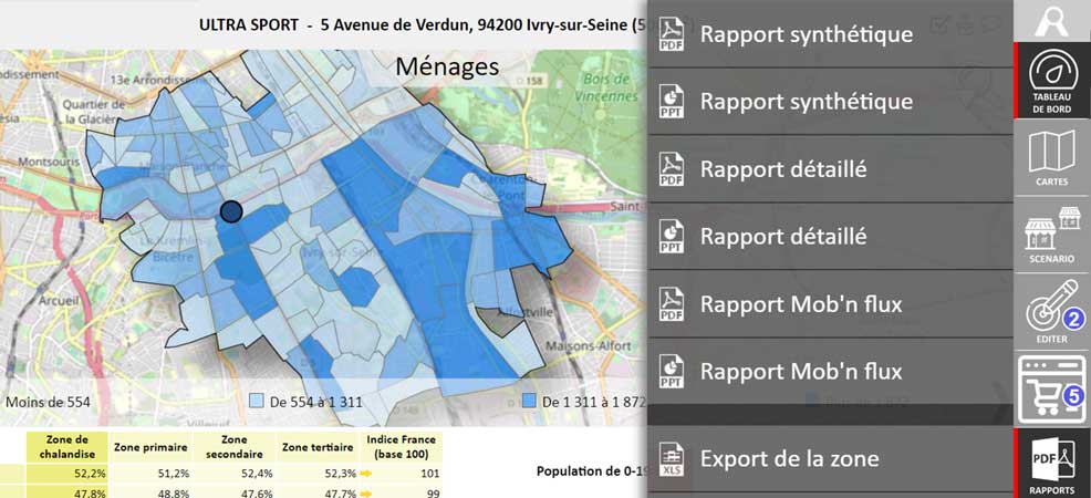 application géomarketing visuel Rapport téléchargeable en format PDF, PPT, et Excel